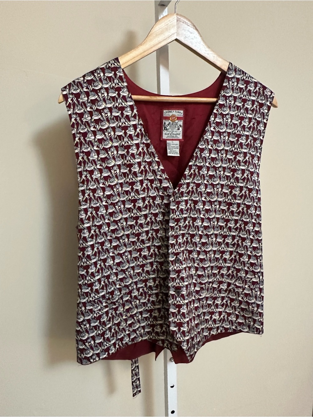 Vintage Looney Tunes Bugs Bunny Silk Vest Large 90s Novelty